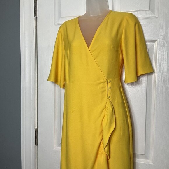 Top Shop Ruffle True Wrap A-Line Yellow Dress Size 2 Short Sleeve - Picture 5 of 16